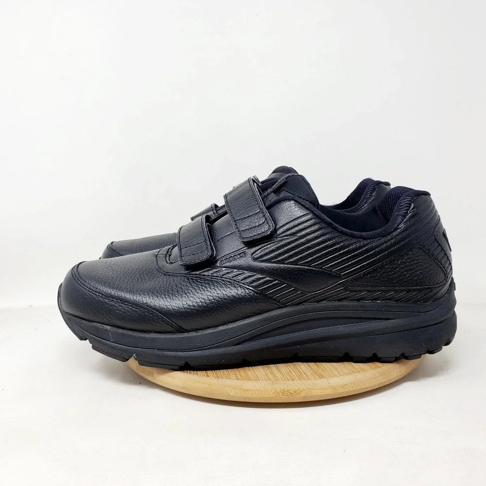 Brooks Addiction Walker Shoe Men 9.5 2E WIDE Black Sneaker Straps Slip Resistant